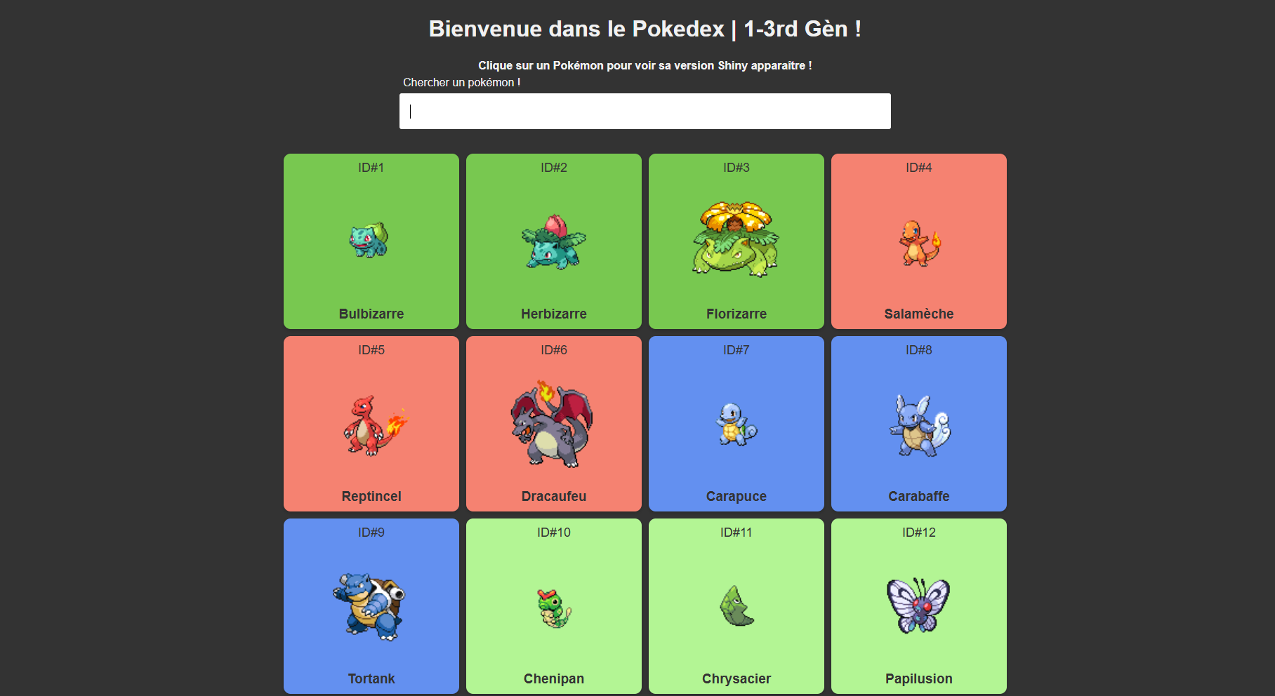 Capture d'écran du Pokédex Interactif - Application web de gestion de collections Pokémon
